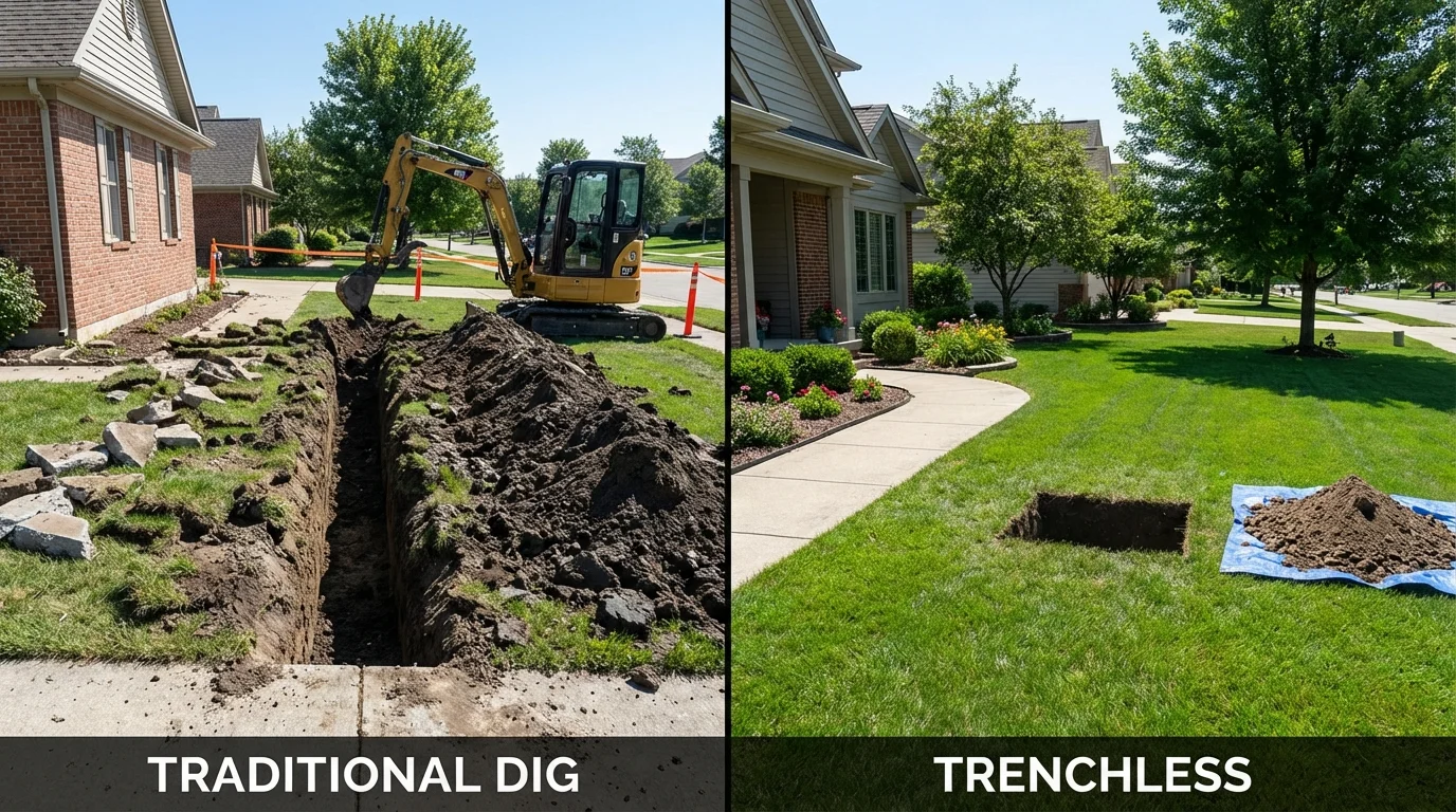 Trenchless sewer repair with minimal yard damage versus traditional excavation in Ansonia, OH